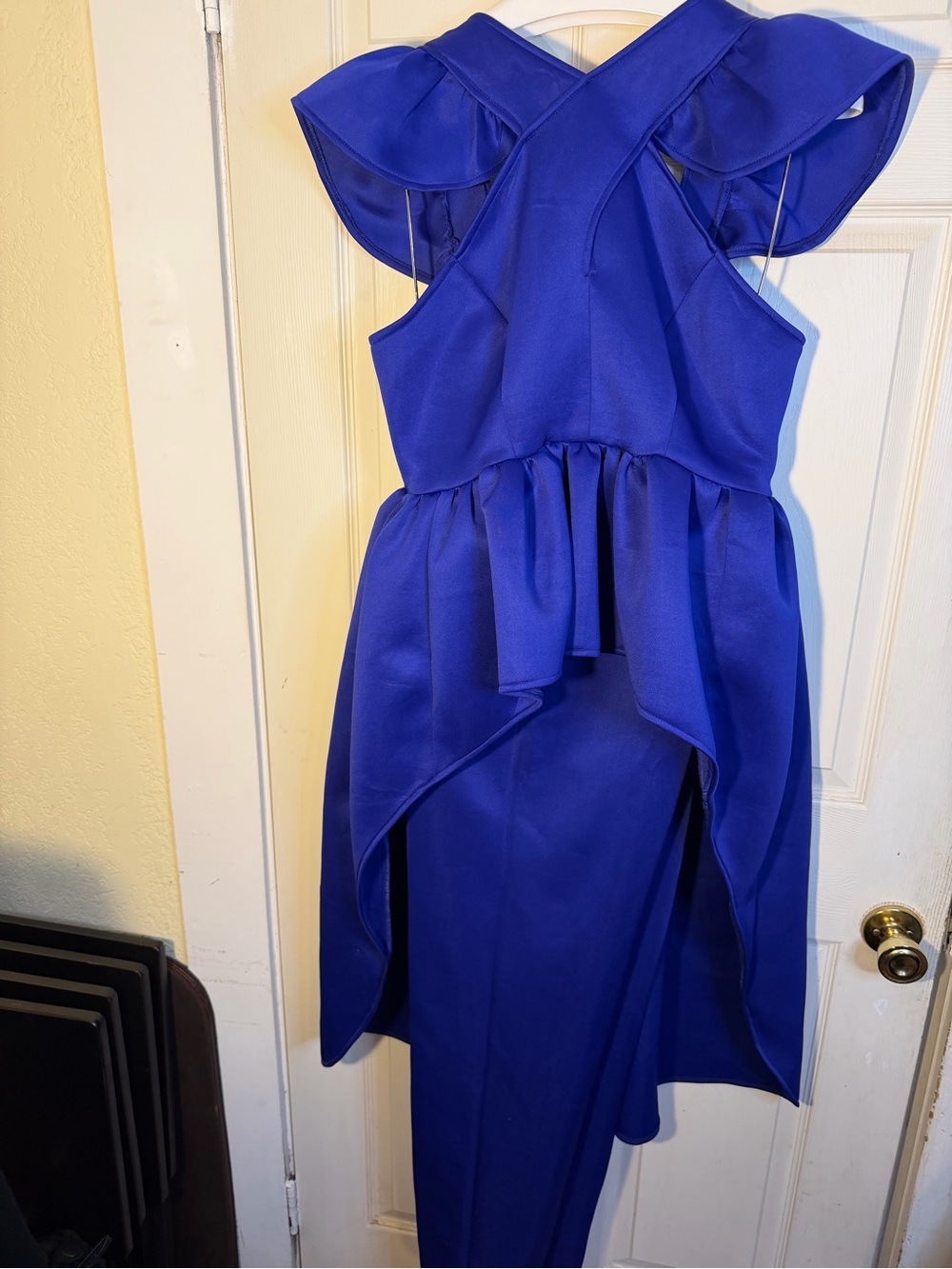 Studio Y Royal Blue Ruffle Strap Hi Low Asymmetrical Pantsuit L
